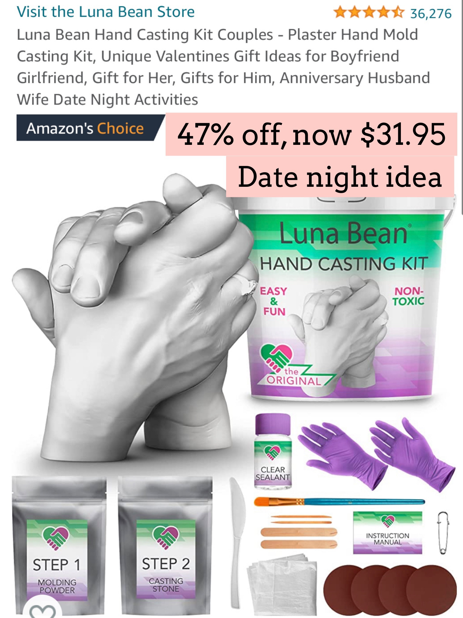 Luna Bean Hand Casting Kit - Hand Mold Kit Couples Gifts