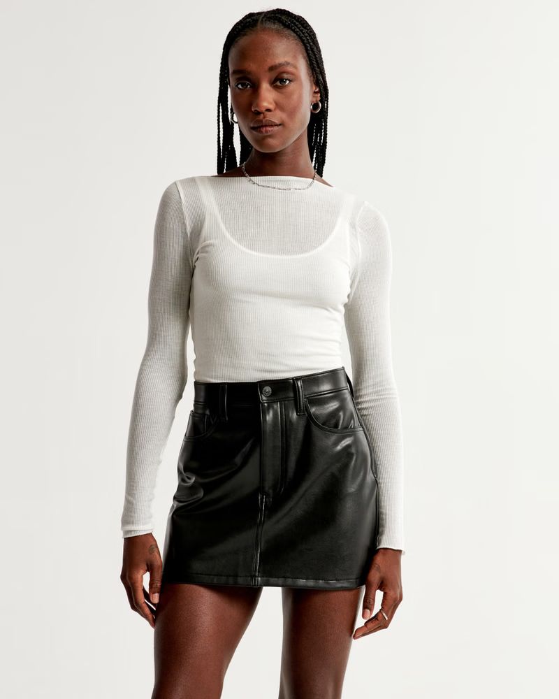 Women's Vegan Leather 5-Pocket Mini Skirt | Women's Bottoms | Abercrombie.com | Abercrombie & Fitch (US)