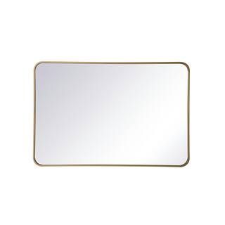 Timeless Home 40 in. H x 27 in. W Brass Modern Soft Corner Rectangular Wall Mirror-WM1602740BR - ... | The Home Depot
