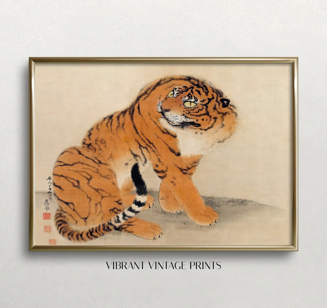 Tiger Wall Art Vintage Wall Art Vintage Tiger Print Muted - Etsy | Etsy (US)