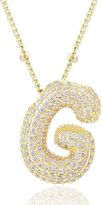 CCINPPY Letter Necklace, 14k Gold Plated Bubble Balloon Dainty Necklace for Women, Chunky Initial... | Amazon (US)