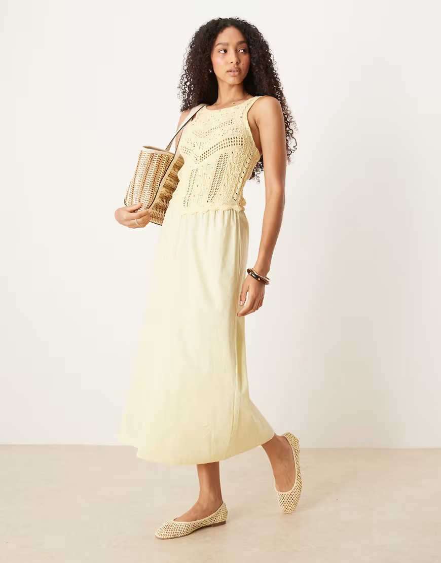 ASOS DESIGN knitted poplin mix maxi dress in buttermilk yellow | ASOS (Global)