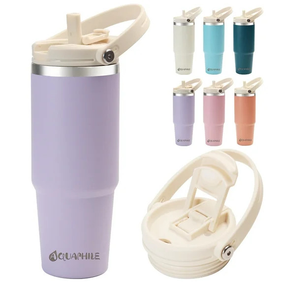 AQUAPHILE 30 oz Insulated Water Bottles with Straw Lid, Double Walled Vacuum Stainless Steel Trav... | Walmart (US)