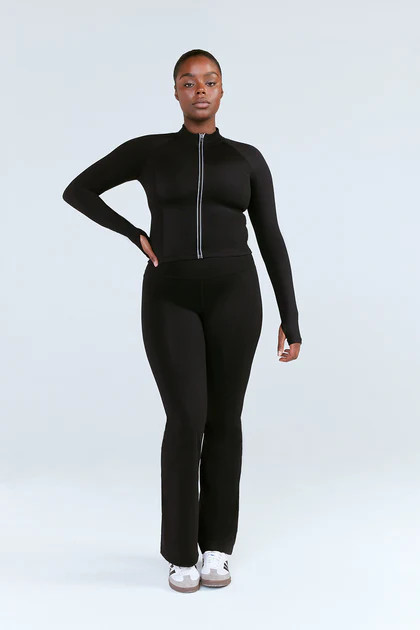 SKINLUXE ZIP THROUGH RUNNING TOP - SHADOW BLACK | TALA (UK)