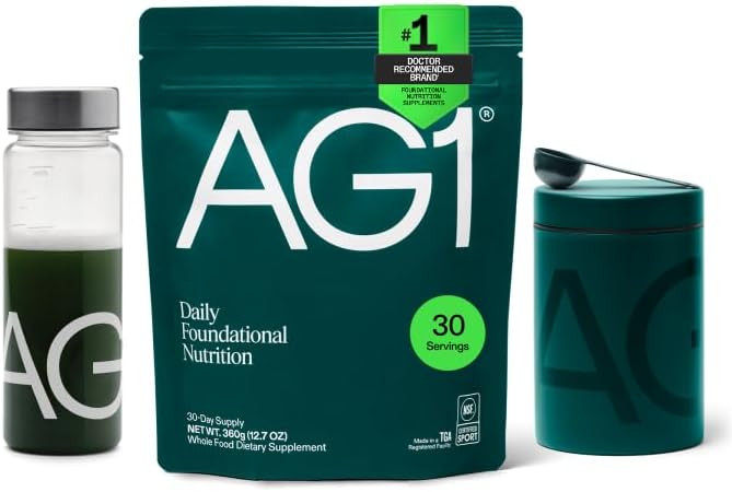 AG1 Greens Powder Supplement Bundle w/Stainless Steel Storage Canister – Multivitamin, Probioti... | Amazon (US)