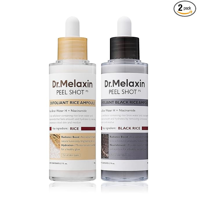 Dr.Melaxin Peel Shot Glow White and Black Rice Ampoule Duo, Soft Exfoliating Face and Body Scrub ... | Amazon (US)