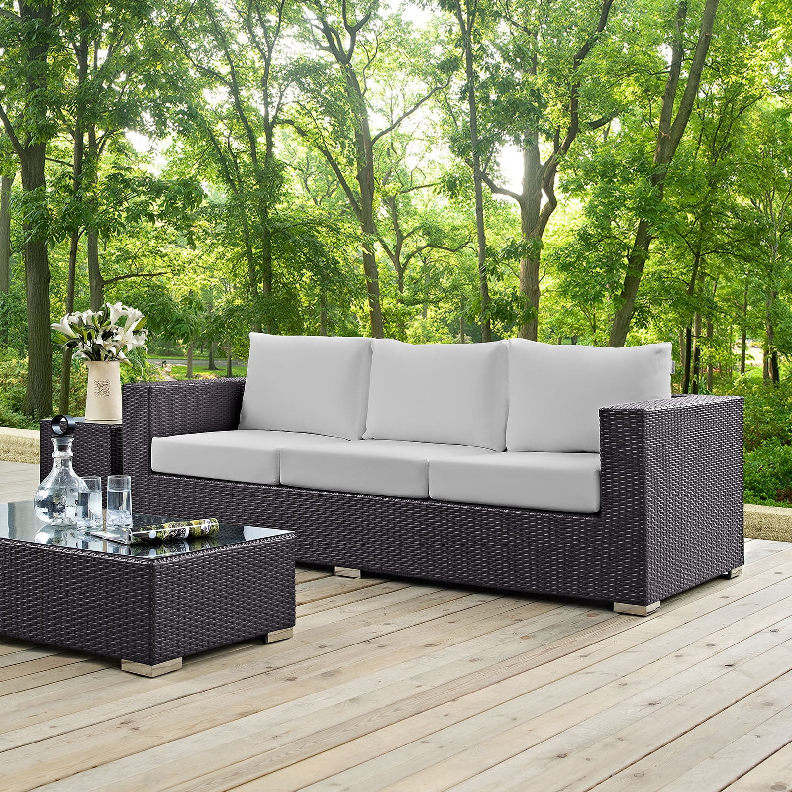 Modway Convene Outdoor Patio Sofa in Espresso White - Walmart.com | Walmart (US)