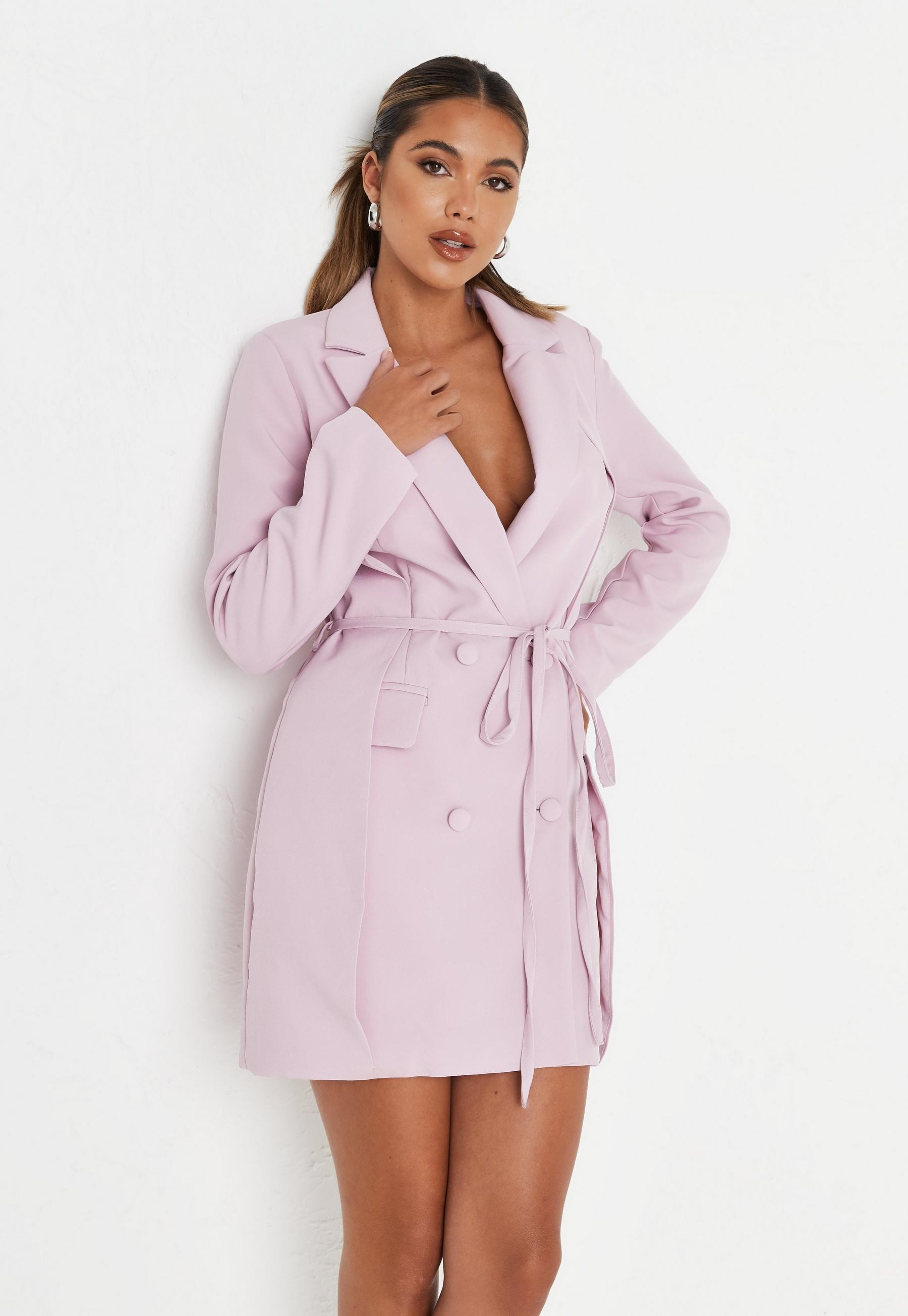 Missguided - Pink Tie Belt Overlay Blazer Mini Dress | Missguided (US & CA)