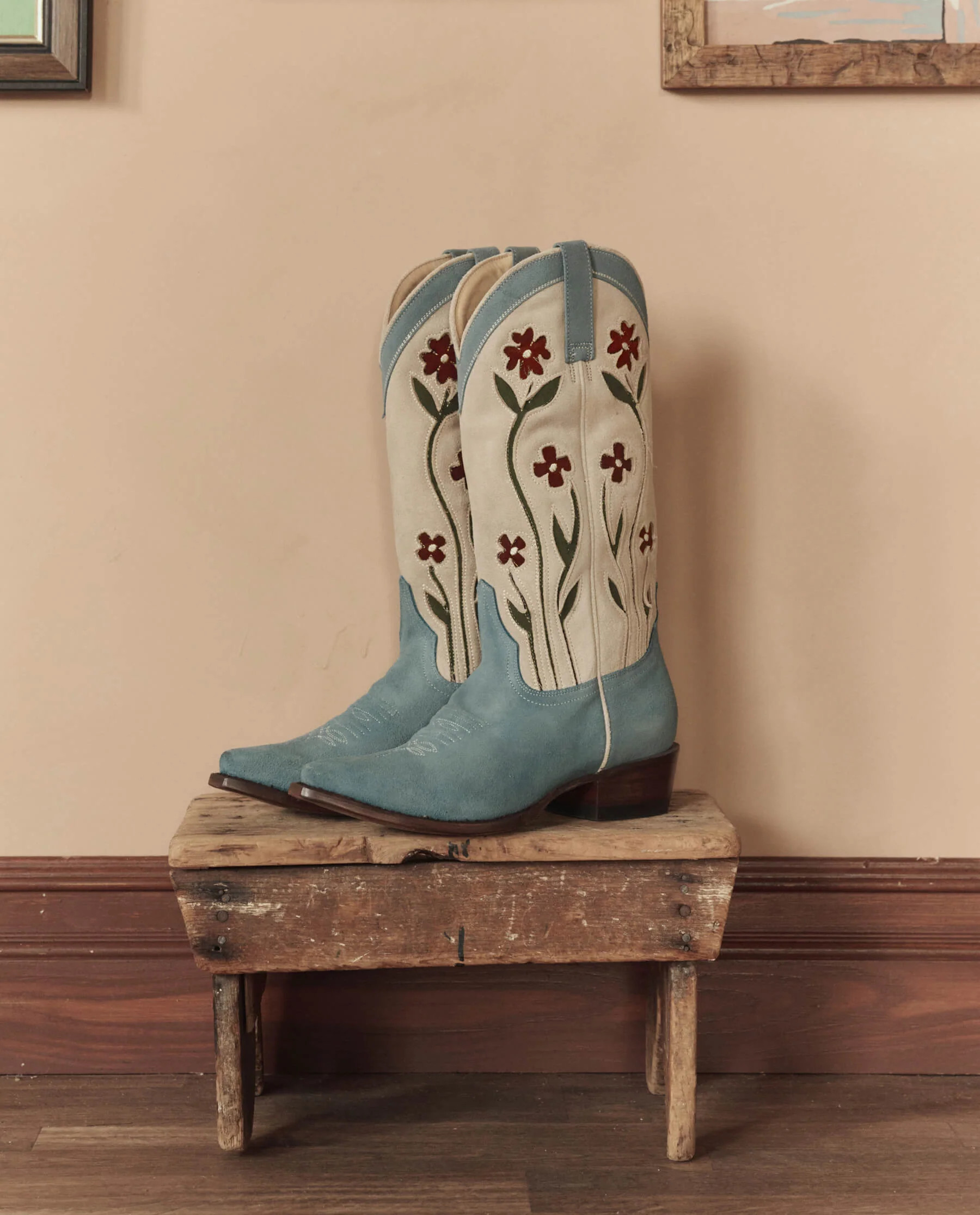 Stetson & THE GREAT. The Cowboy Boot (Suede Floral). -- Washed Indigo Floral | THE GREAT.