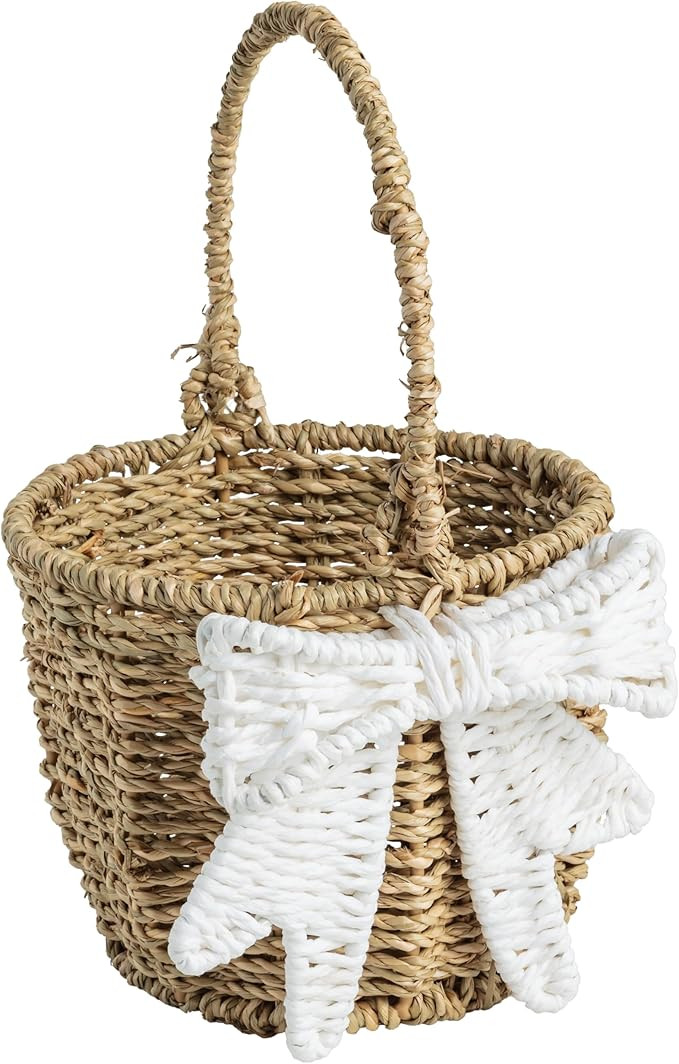 Mud Pie White Woven Bow Easter Basket | Amazon (US)
