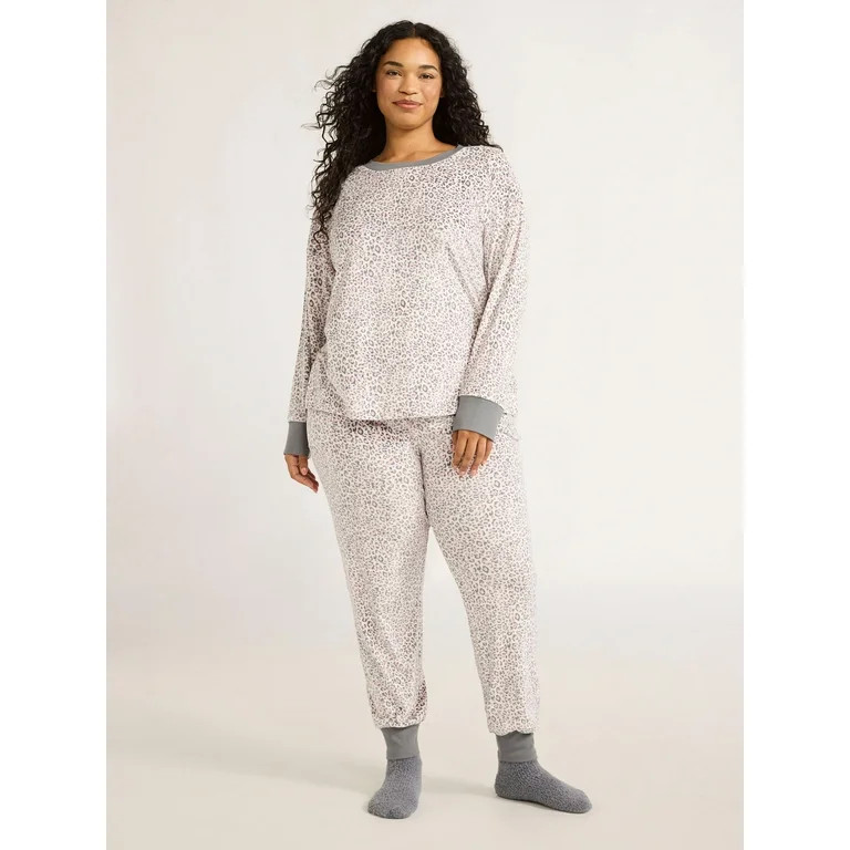 Joyspun Women's Stretch Velour Pajama Set with Socks, 3-Piece, Sizes XS-3X | Walmart (US)