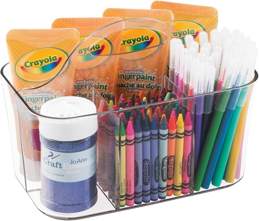 mDesign Plastic Portable Craft Storage Organizer Caddy Tote, Divided Basket Bin with Handle for Craf | Amazon (US)