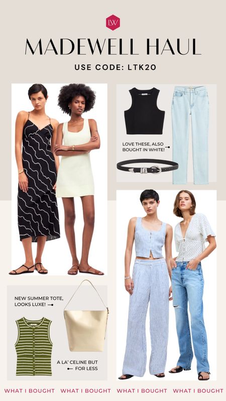 Went into Madewell and was impressed with these cute finds! Use CODE: LTK20 to get 20% off! Sizing below! 
Black dress: size down! 
Yellow dress: tts
Tank tts
Denim: tts! 
Striped pants: I would get the long length, they run slightly short in length 
Striped vest: XS 

#LTKVideo #LTKSeasonal #LTKStyleTip