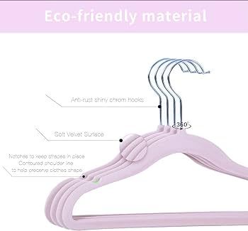 veeyidd Kids Velvet Clothes Hangers, Non Slip Baby Hangers Pink (11.6" Inch - 40 Pack) | Amazon (US)