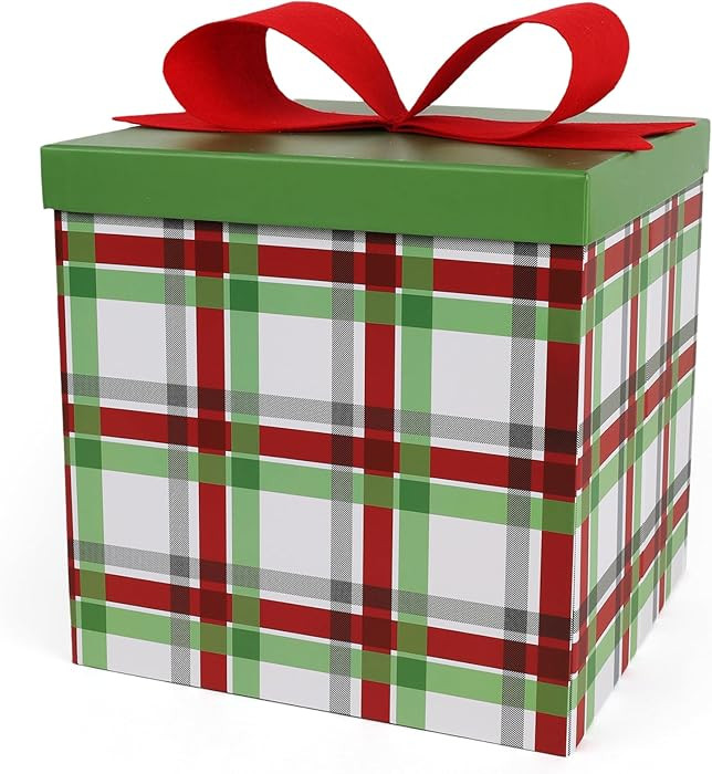 LaRibbons Large Christmas Gift Boxes with Lids,10x10x10 Inches Plaid Design Folding Square Gift B... | Amazon (US)