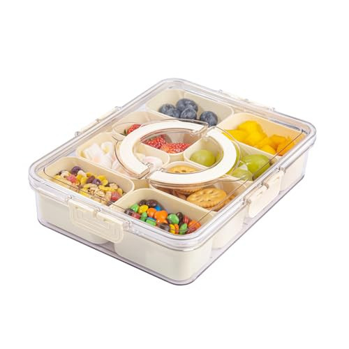 U-QE Dishwasher Safe Snackle Box Container with 8 Small Snacks Box - Premium Ivory Plastic Divided Serving Tray with Lid and Handle for Snack, Veggie, Fruits, Perfect for Party, Picnic, Entertaining | Amazon (US)