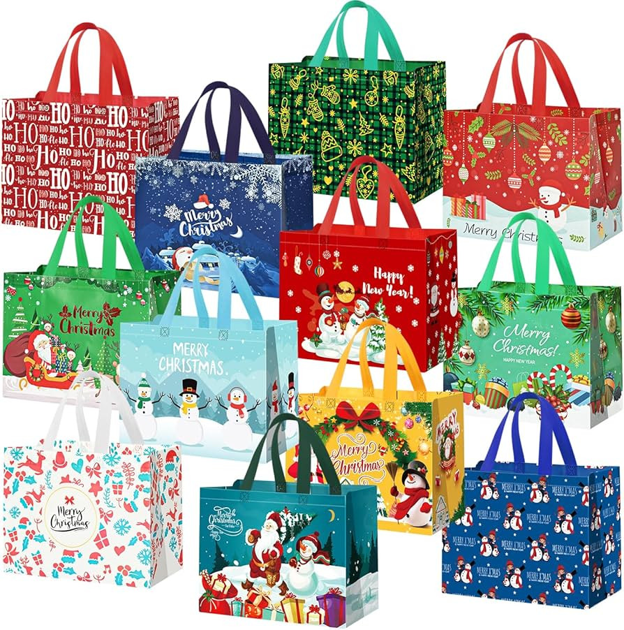 12Pack Large Christmas Bags For Gifts, 12 Styles Reusable Christmas Gift Bags With Handle, 12.4"... | Amazon (US)
