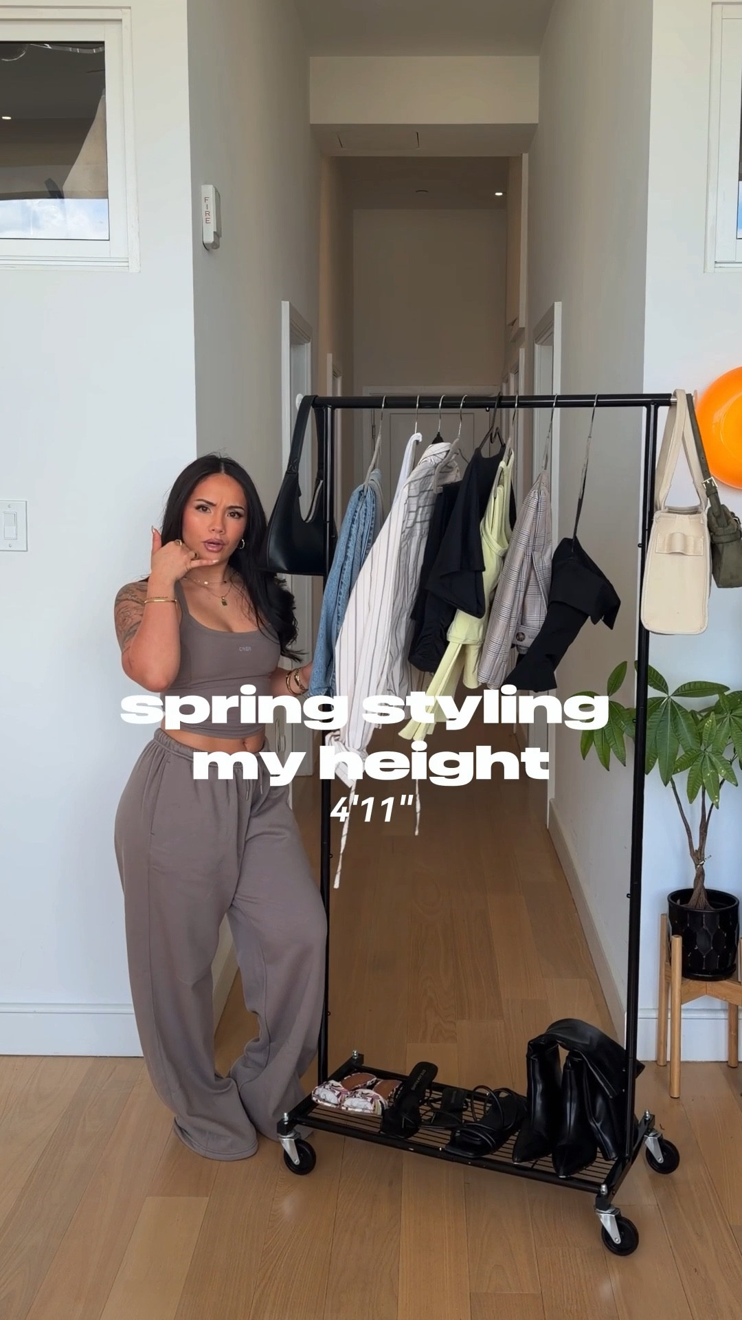 wearing size S or XS in all tops, medium in the taupe sweats,  26x31 in the jeans, and small short in the rest of the pants! 
