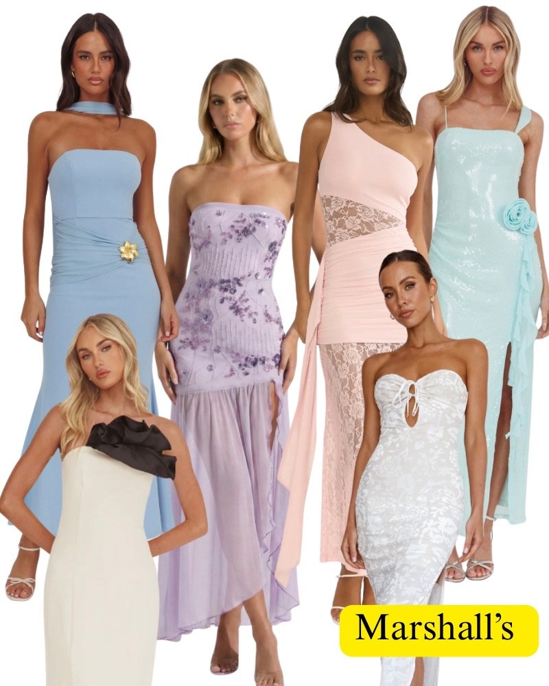 Selfie Leslie dresses on sale at Marshall’s!! All are $29.99!! Wedding guest, spring, pink lace maxi, strapless, neck scarf, white, purple sheer, blue, sequin.

#LTKWedding #LTKSaleAlert