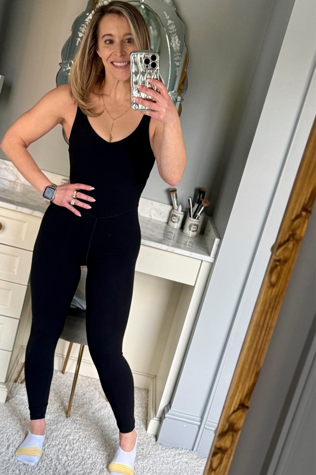 This black workout onesie is so good! I’m wearing a small. 

Aerie - workout outfit - gym outfit - black jumpsuit 

#LTKover40 #LTKfindsunder100 #LTKfitness