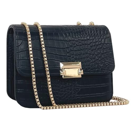 Mini Crocodile Pattern Shoulder Bags for Women with Golden Chain Strap,Small Square Purses for Women,Black and Gold purse,Small Black Purse,Black Handbag | Amazon (US)