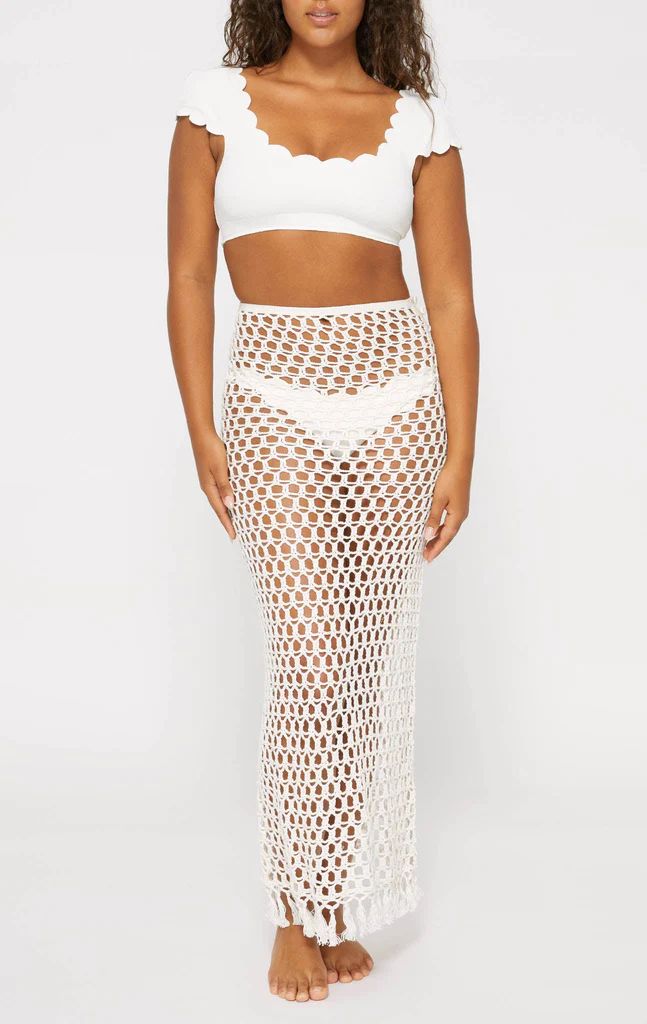 Crochet Long Skirt in Natural | Marysia Swim