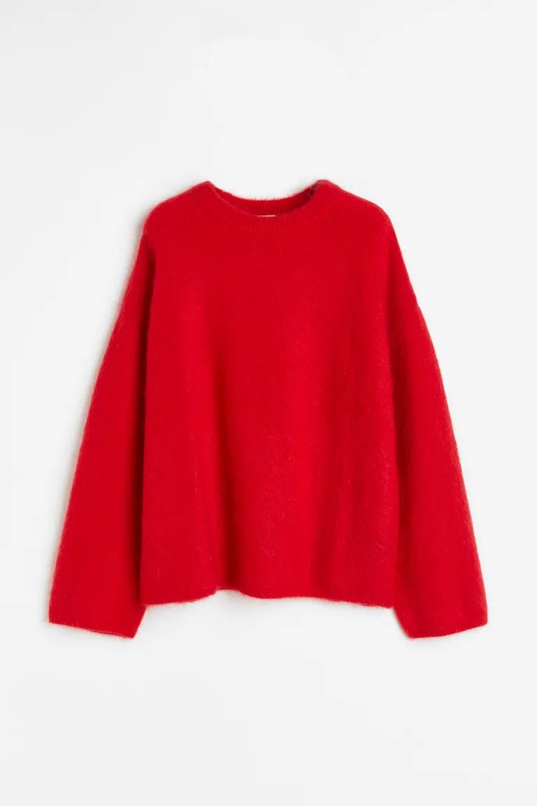 Oversized Mohair-blend Sweater - Red - Ladies | H&M US | H&M (US + CA)