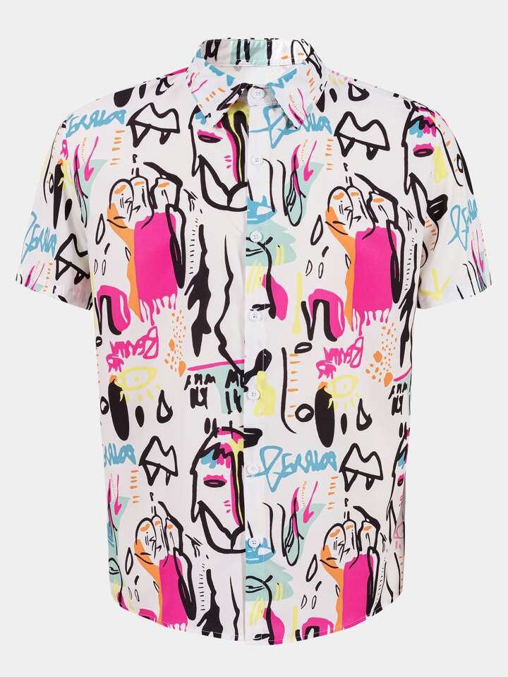 ROMWE Street Life Men Graffiti Print Button Up Shirt | SHEIN