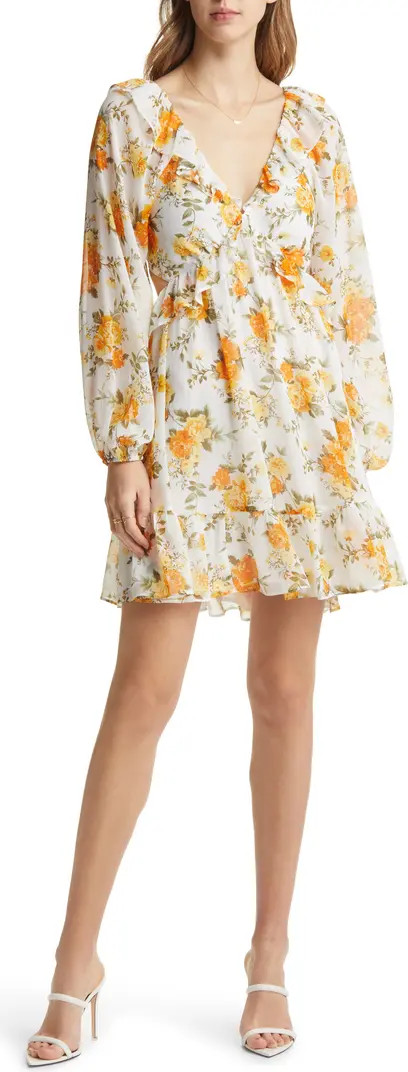 VICI Collection Floral Long Sleeve Cutout Chiffon Babydoll Dress | Nordstrom | Nordstrom