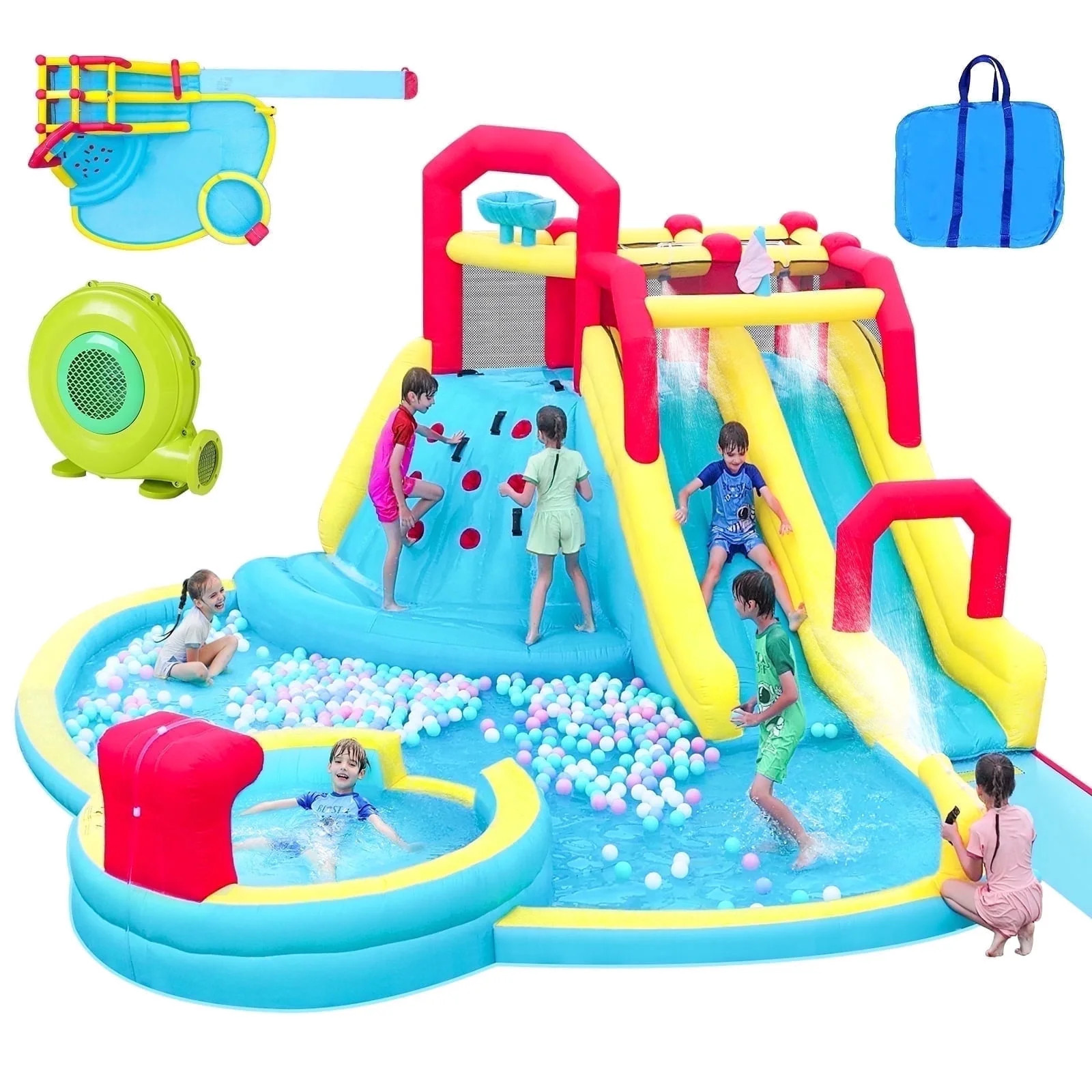 Neche Giant Inflatable Water Slide Bounce House, 220.4"×102.3"×193.3", 750W Blower, Supports 6 ... | Walmart (US)