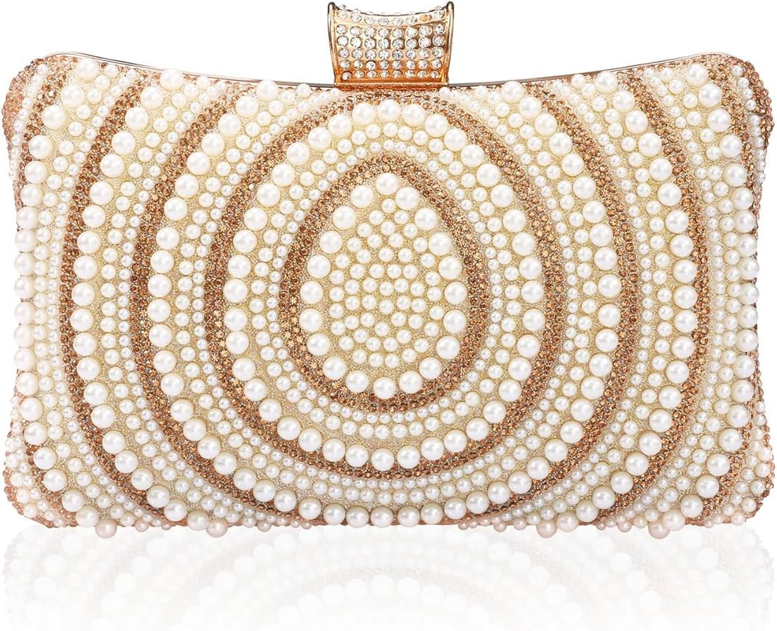 Beaguful Bridal Wedding Evening Handbags Pearl Beaded Purses for Women Luxury Clutch Bag with Cha... | Amazon (US)