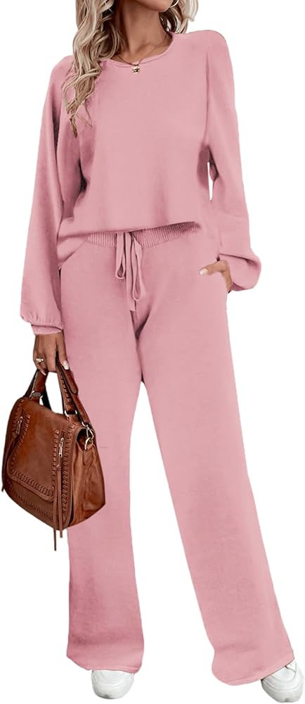 Ekouaer Knit Lounge Sets for Women 2 Piece Cozy Long Sleeve Pullover Sweater Top and Wide Leg Pan... | Amazon (US)
