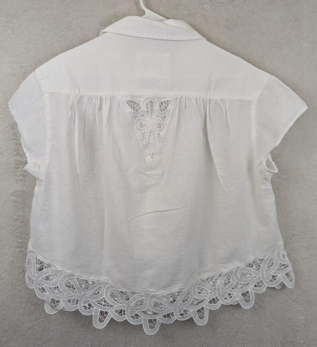 American Eagle sz XS Oversized Relaxed Shirt linen blend eyelet lace hem 1596 | eBay | eBay US