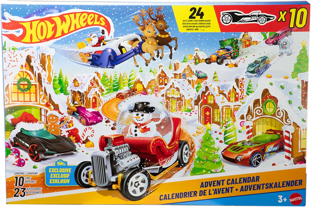 Hot Wheels Toy Cars & Playset, 2025 Advent Calendar with 10 Vehicles in 1:64 Scale, 10 Ornament C... | Amazon (US)