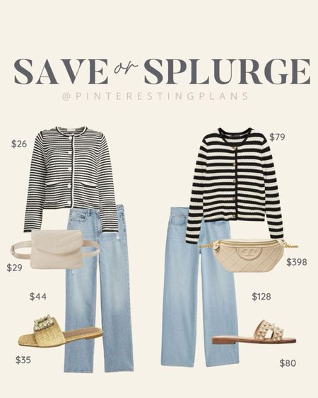 Save or splurge.  Wide leg jeans. Lady jacket. Sandals. Belt bag.  

#LTKItBag #LTKShoeCrush #LTKFindsUnder50