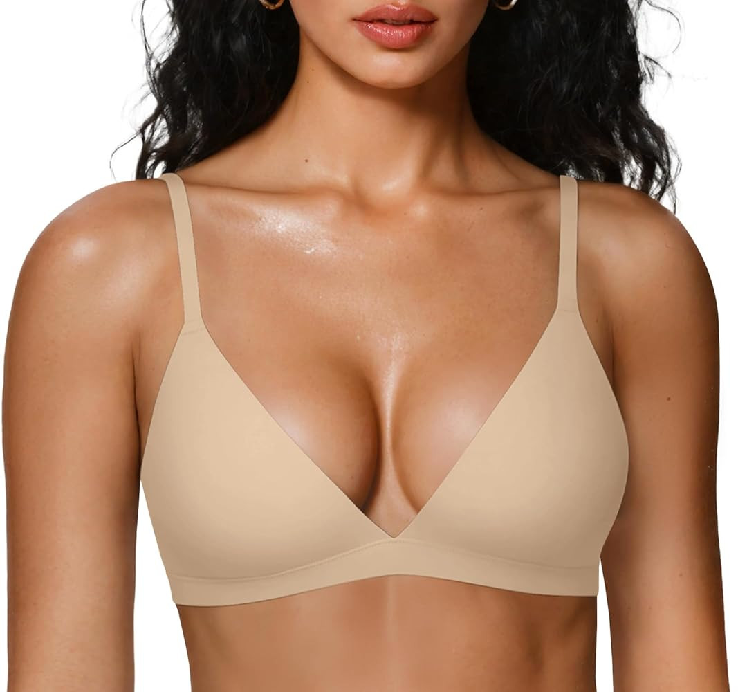 OEAK Womens Comfortable Triangle Bras No Underwire Sexy Plunge Unlined Bralette Pull On Bra Seaml... | Amazon (US)