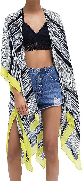 Moss Rose Women's Beach Cover up Swimsuit Kimono Cardigan with Bohemian Floral Print | Amazon (US)