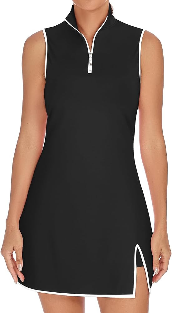 Koscacy Womens Tennis Dress Sleeveless Golf Dresses with Shorts Zip Up Stand Collar Workout Athle... | Amazon (US)