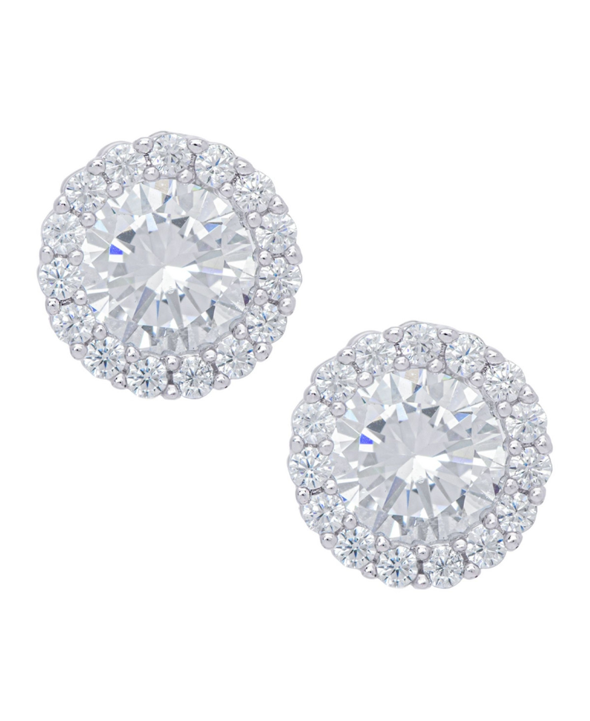 Cubic Zirconia Round Stud Silver Plate Earrings - Silver | Macy's