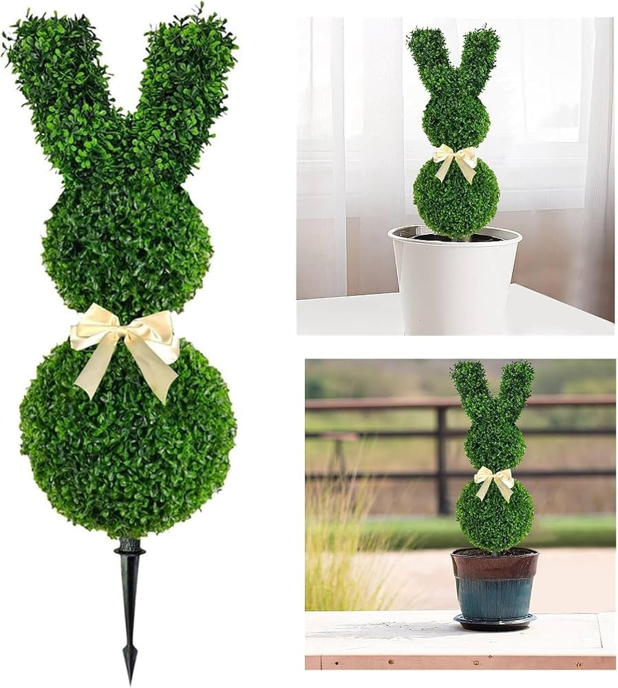 Bunny Topiary, Green Artificial Bunny-Shaped Topiary Tree Pot Fake Easter Bunny Plant, Easter Rab... | Amazon (US)
