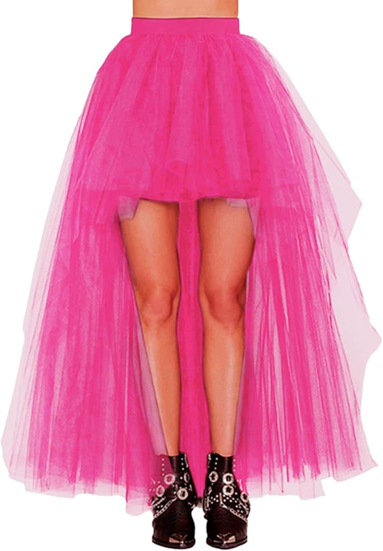MisShow Women's Hi-Lo Long Tutu Tulle Bustle Skirt Elastic Waist Festival Party Skirt | Amazon (US)