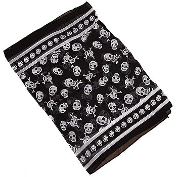 Mazeology Skull Scarf Soft Silky Poly Chiffon 59” Long Scarf Gothic Pirate Black/White 19” Wi... | Amazon (US)