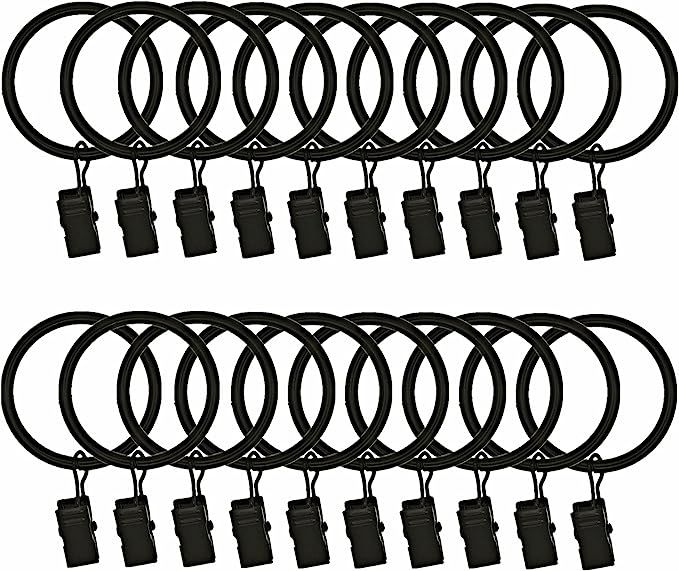 YUSZOOM 20Pcs Curtain Rings with Clips 1.7in Large Heavy Drapery Rings Hooks Used for Hang Drapes... | Amazon (US)