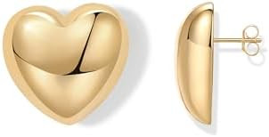 PAVOI 14K Gold Plated 925 Sterling Silver Posts Chunky Heart Statement Earrings for Women | Love ... | Amazon (US)
