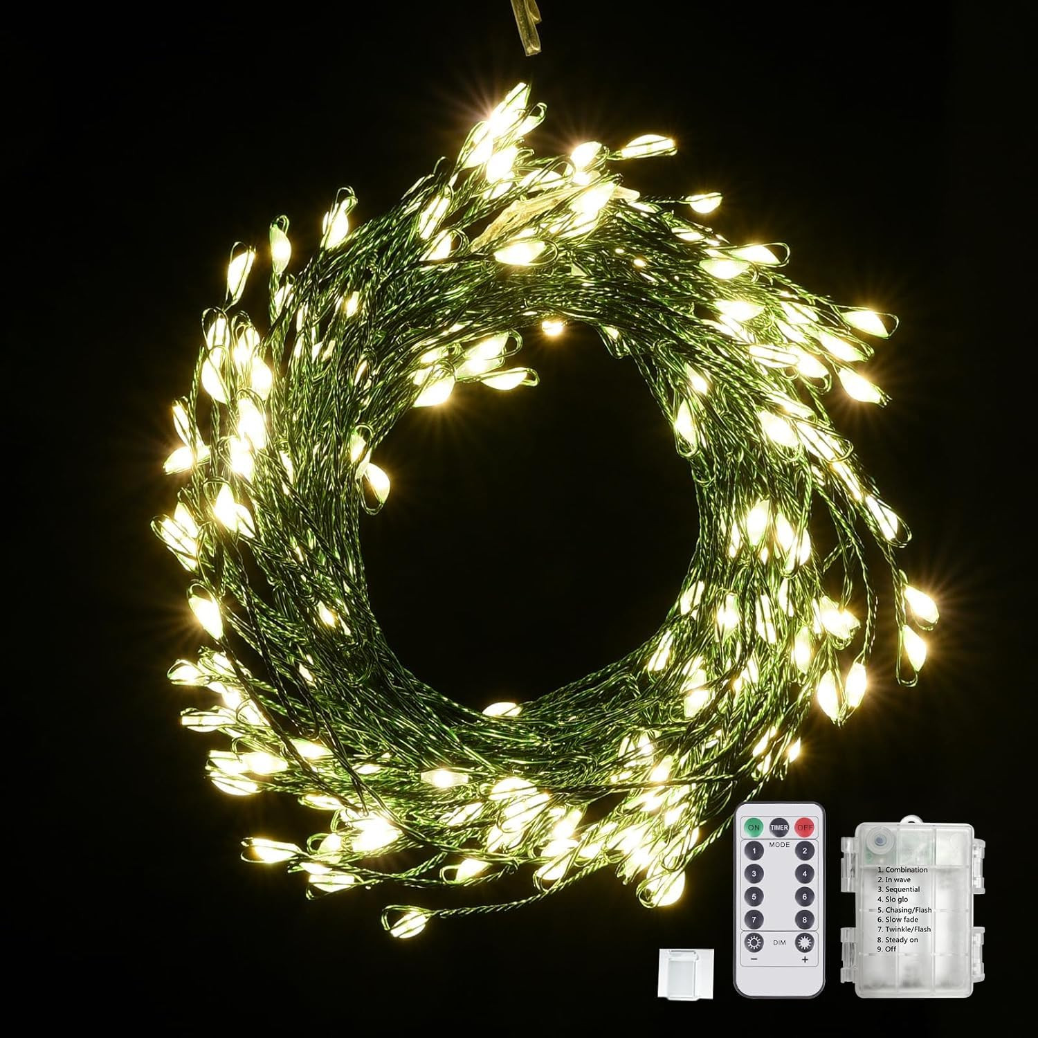 Battery Operated Fairy Lights With Remote - 200 LED Christmas Twinkle Lights With Timer, 16Ft Gre... | Amazon (US)