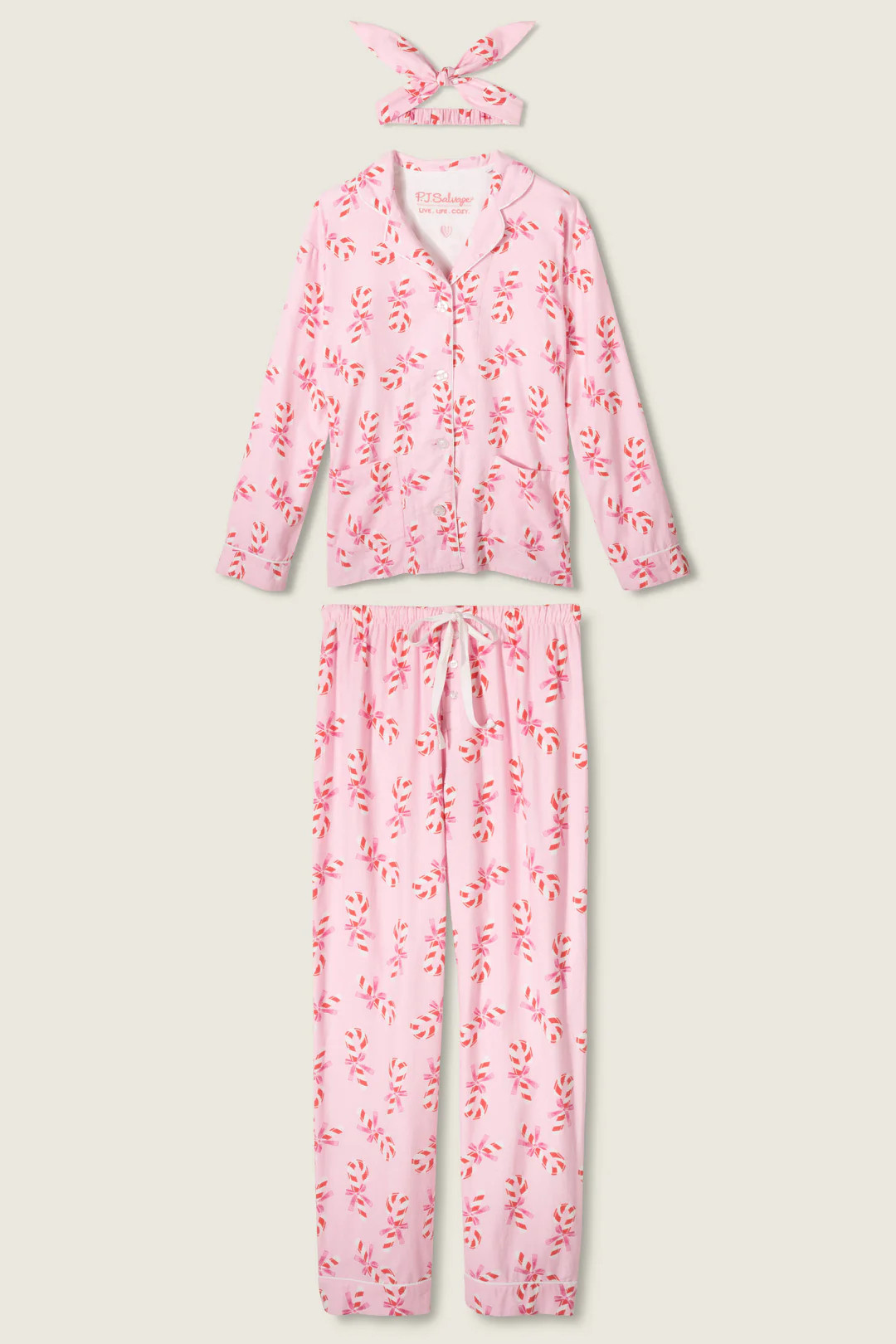 Sweeter Than Sugar 3-Piece Candy Cane Print Flannel PJ Set | PJ Salvage