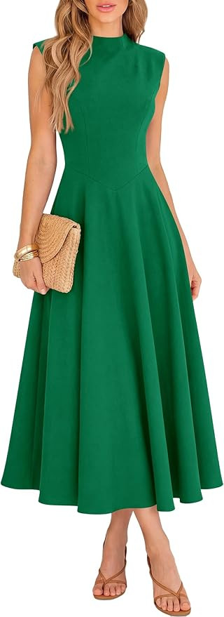 BTFBM Summer Dresses for Women 2026 Mock Neck Sleeveless High Waist Flowy Aline Maxi Spring Weddi... | Amazon (US)
