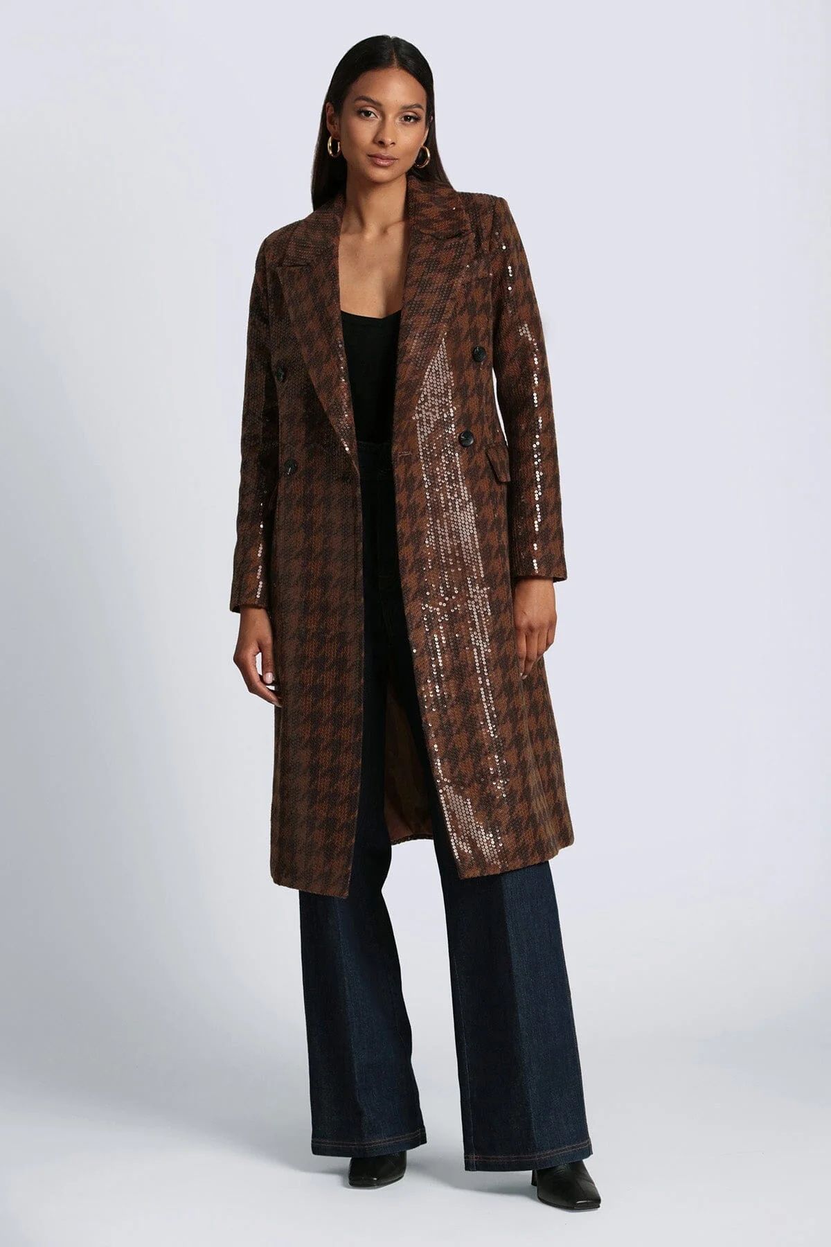 Sequin Houndstooth Tailored Coat | Avec Les Files