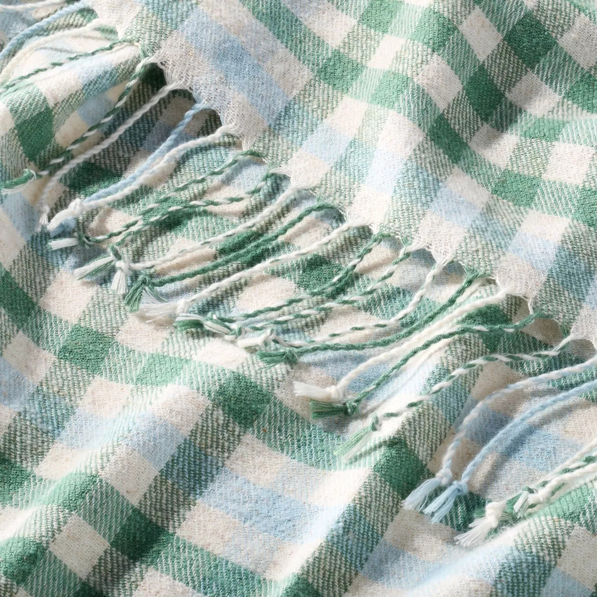 Plaid Woven Fringe Throw Blanket Green/Blue - Hearth & Hand™ with Magnolia | Target