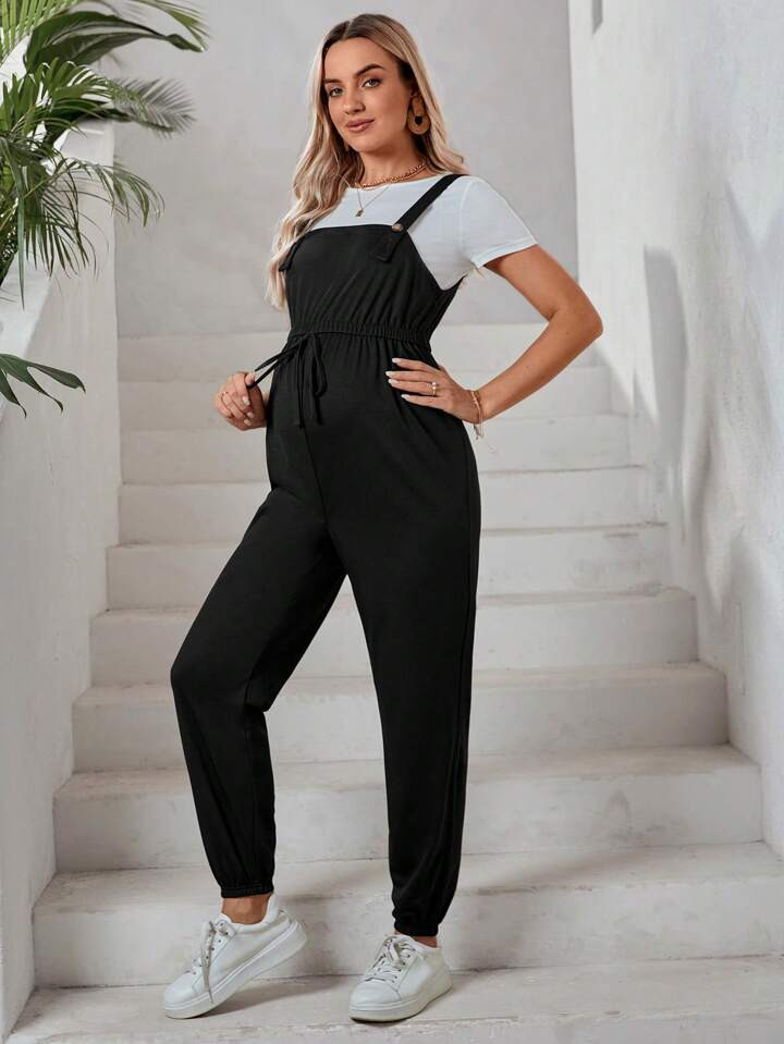 SHEIN Maternity Knot Waist Overall Jumpsuit Without Tee | SHEIN